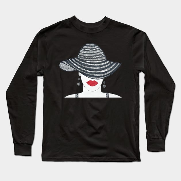 Lady in an elegant hat Long Sleeve T-Shirt by Aversome